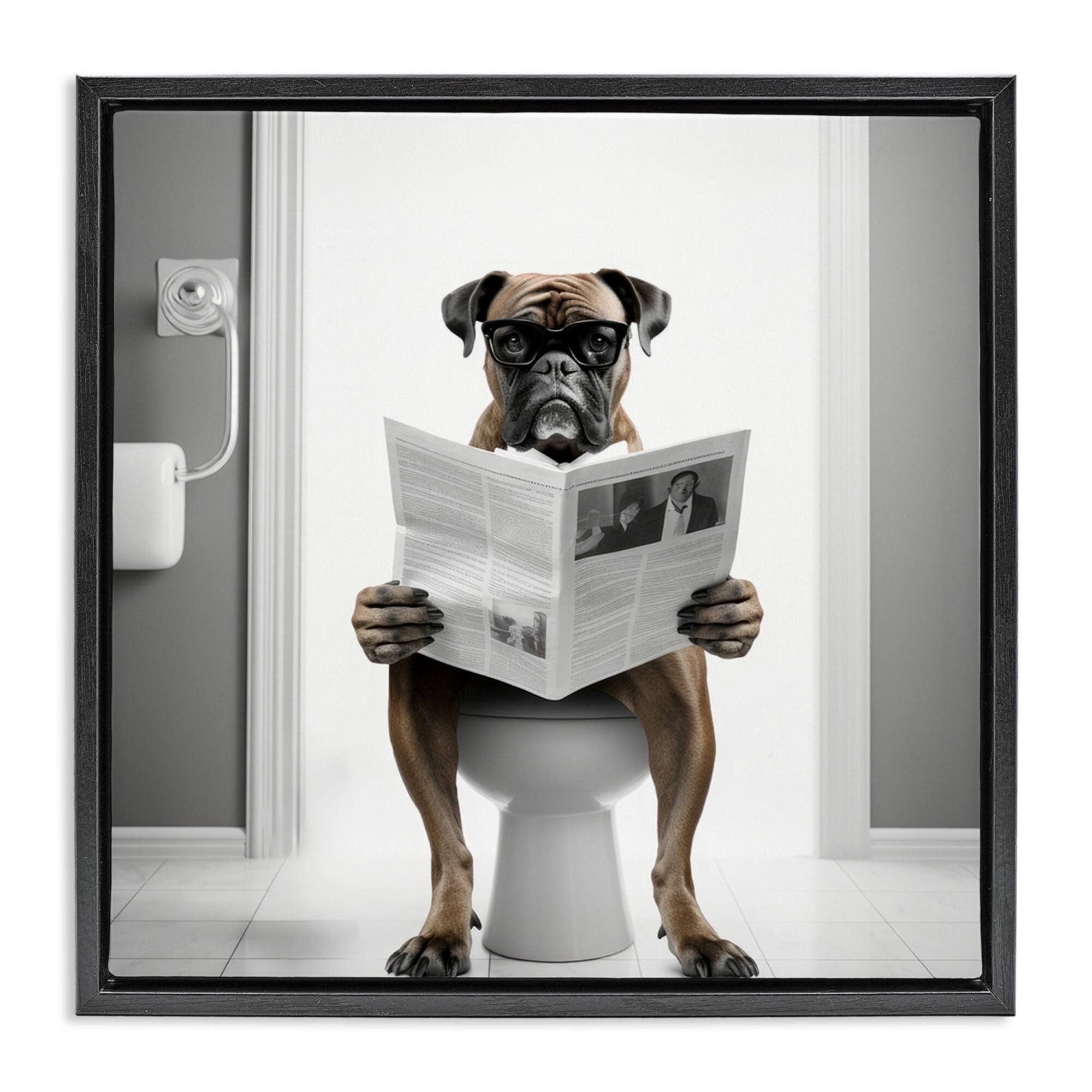 Stupell Industries Boxer Dog & Newspaper Floater Framed Art